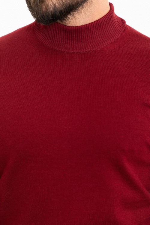 Claret Red Color Viscose And Elastane Fabric With Mock Turtleneck Detail Casual Men's Knitwear