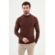 Brown Color Mock Turtleneck Design Classic Men's Knitwear