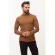 Camel Color Viscose And Elastane Fabric With Mock Turtleneck Detail Casual Men's Knitwear