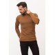 Camel Color Viscose And Elastane Fabric With Mock Turtleneck Detail Casual Men's Knitwear