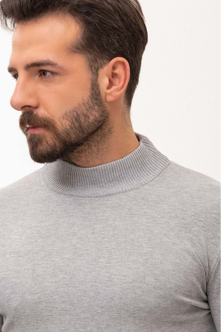 Light Grey Color Viscose And Elastane Fabric With Mock Turtleneck Detail Casual Men's Knitwear