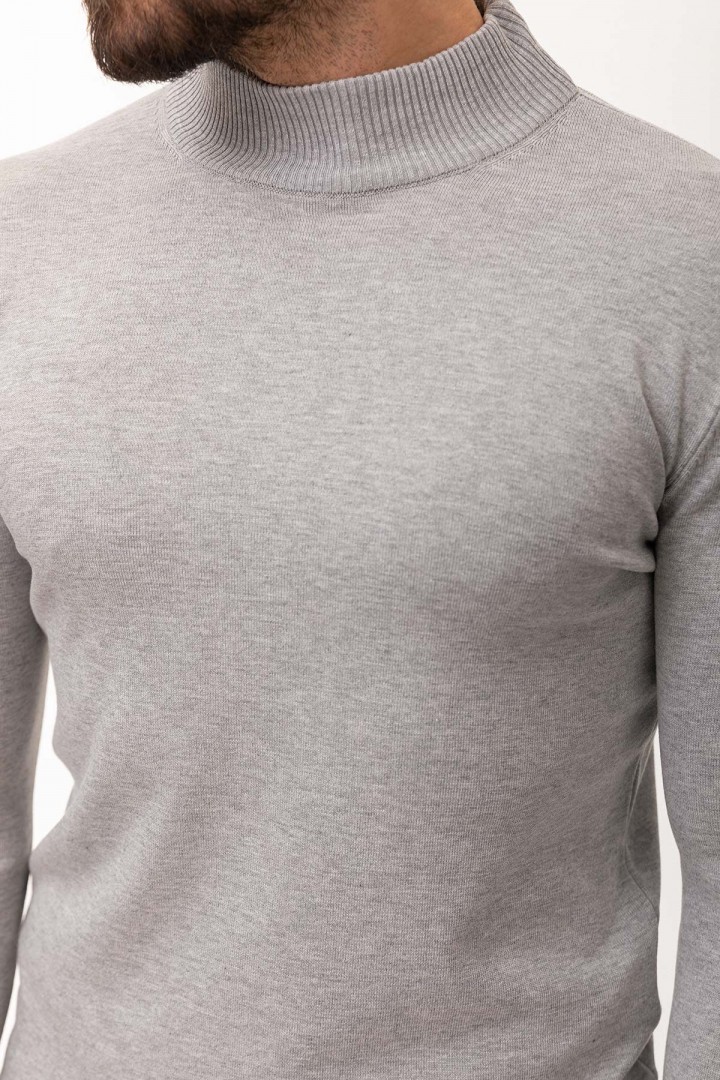 Light Grey Color Viscose And Elastane Fabric With Mock Turtleneck Detail Casual Men's Knitwear