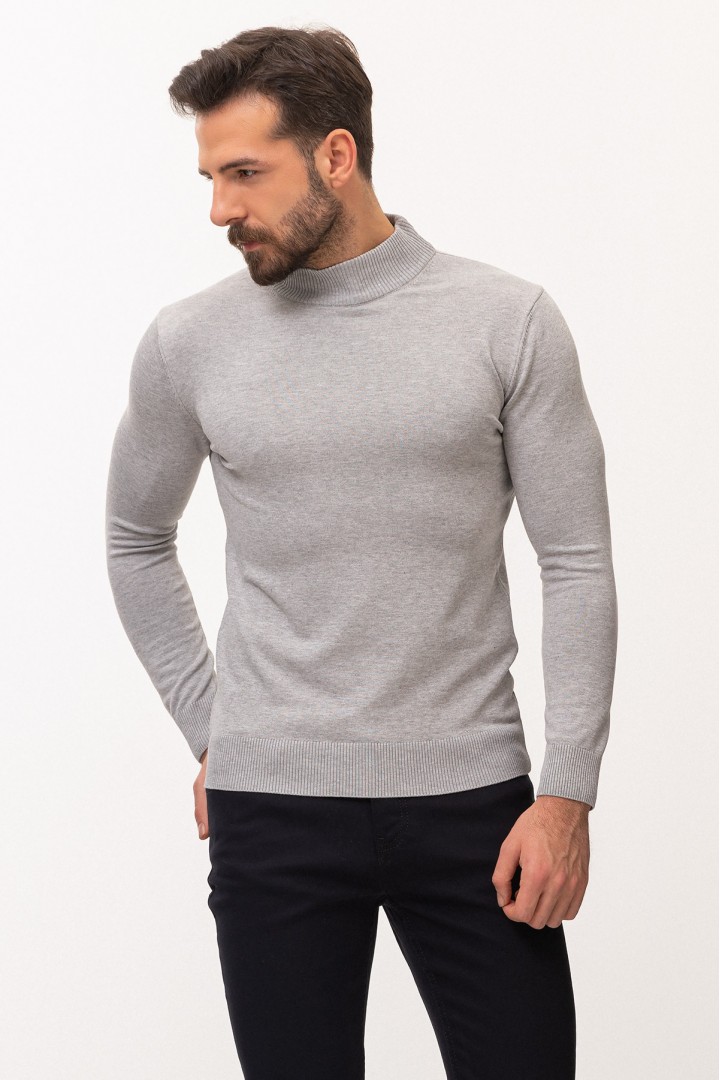 Light Grey Color Viscose And Elastane Fabric With Mock Turtleneck Detail Casual Men's Knitwear