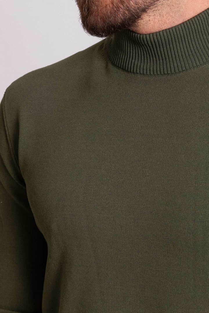 Khaki Color Viscose And Elastane Fabric With Mock Turtleneck Detail Casual Men's Knitwear