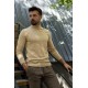 Beige Color Viscose And Elastane Fabric With Mock Turtleneck Detail Casual Men's Knitwear