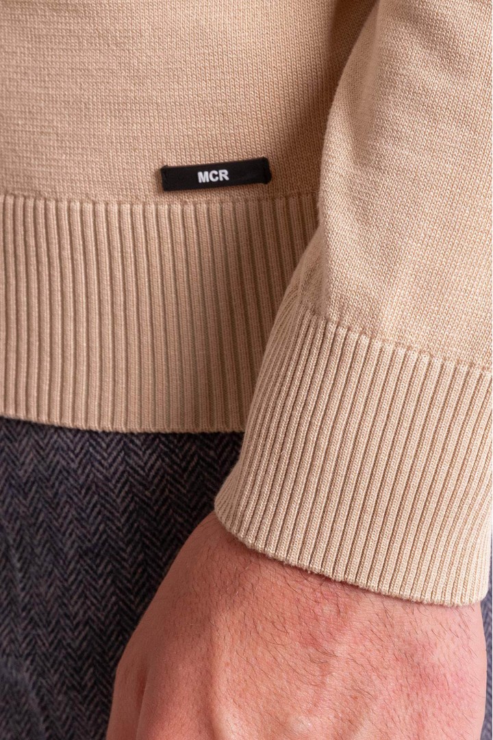 Beige Color Viscose And Elastane Fabric With Mock Turtleneck Detail Casual Men's Knitwear