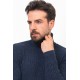 Dark Blue Wool And Acrylic Fabric Pattern Design With Turtleneck Casual Mens Knitwear