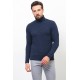 Dark Blue Wool And Acrylic Fabric Pattern Design With Mock Turtleneck Casual Mens Knitwear