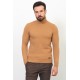 Camel Wool And Acrylic Fabric Pattern Design With Mock Turtleneck Casual Mens Knitwear