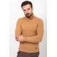 Camel Wool And Acrylic Fabric Pattern Design With Mock Turtleneck Casual Mens Knitwear