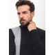 Black And Light Grey Colours Wool And Acrylic Fabric Striped Design Casual Mens Turtleneck Knitwear