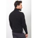 Black And Light Grey Colours Wool And Acrylic Fabric Striped Design Casual Mens Turtleneck Knitwear