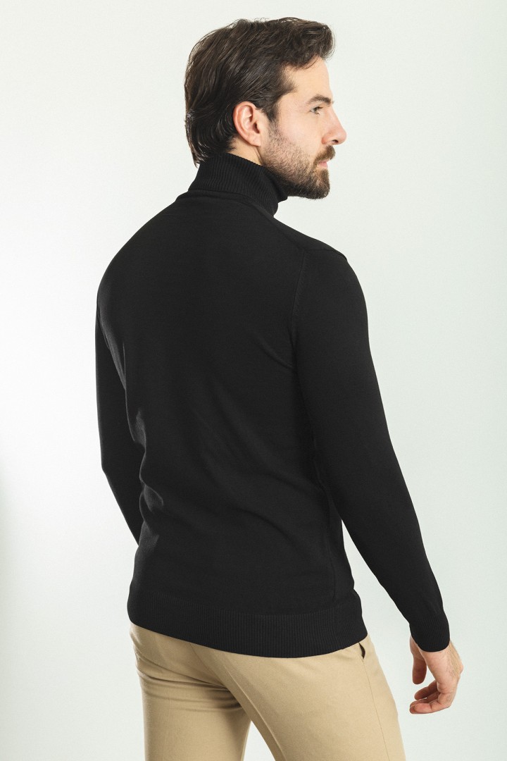 Black Color Viscose And Elastane Fabric With Turtleneck Detail Classic Men's Knitwear