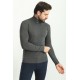 Anthracite Color Viscose And Elastane Fabric With Turtleneck Detail Classic Men's Knitwear