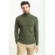 Khaki Color Viscose And Elastane Fabric With Turtleneck Detail Classic Men's Knitwear