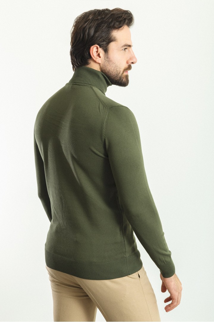 Khaki Color Viscose And Elastane Fabric With Turtleneck Detail Classic Men's Knitwear