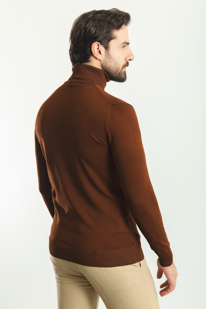 Tile Color Viscose And Elastane Fabric With Turtleneck Detail Classic Men's Knitwear