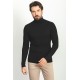 Black Color Viscose And Elastane Fabric With Turtleneck Detail Classic Men's Knitwear