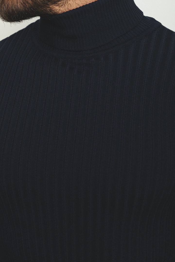 Dark Blue Color Viscose And Elastane Fabric With Turtleneck Detail Classic Men's Knitwear