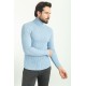 Blue Color Viscose And Elastane Fabric With Turtleneck Detail Classic Men's Knitwear