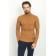 Camel Color Viscose And Elastane Fabric With Turtleneck Detail Classic Men's Knitwear