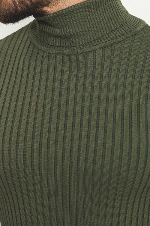 Khaki Color Viscose And Elastane Fabric With Turtleneck Detail Classic Men's Knitwear