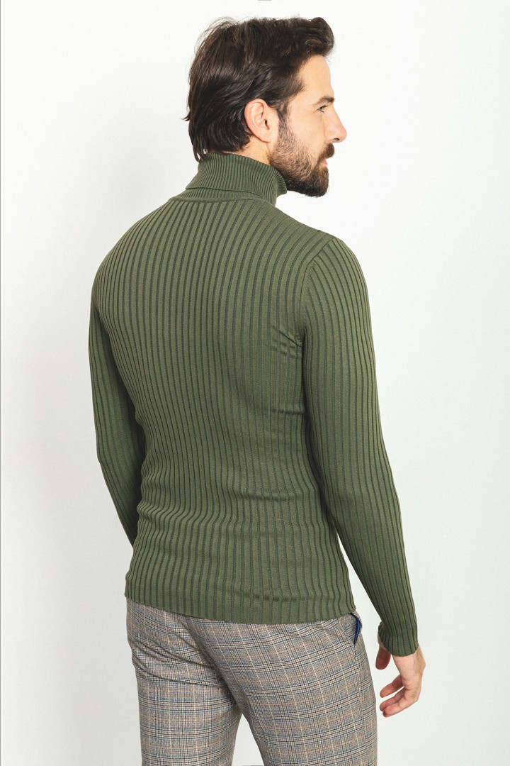 Khaki Color Viscose And Elastane Fabric With Turtleneck Detail Classic Men's Knitwear