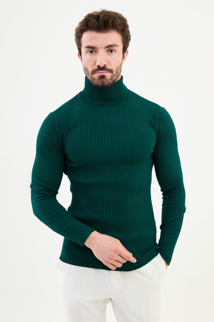 Emerald Color Turtleneck Design Classic Men's Knitwear