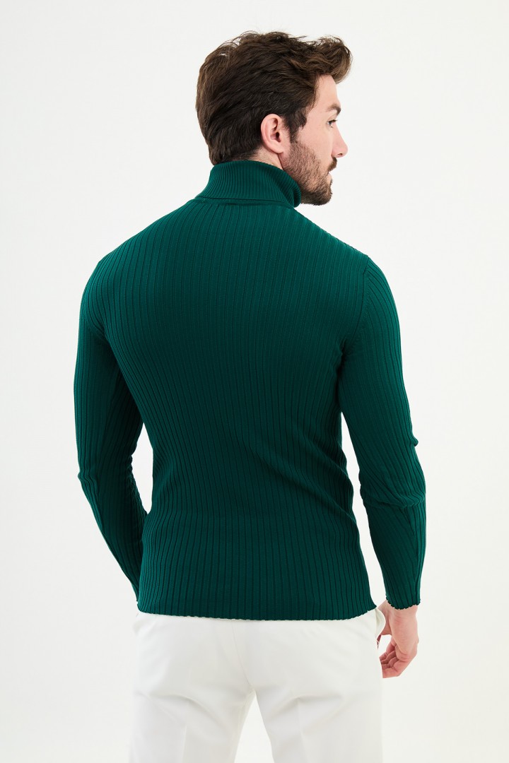 Emerald Color Turtleneck Design Classic Men's Knitwear