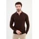 Brown Color Shirt Collar And Zippered Design Classic Men's Knitwear