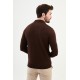 Brown Color Shirt Collar And Zippered Design Classic Men's Knitwear