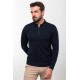 Dark Blue Color Viscose Fabric Zippered And Shirt Collar Design Casual Men's Knitwear