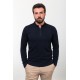 Dark Blue Color Viscose Fabric Zippered And Shirt Collar Design Casual Men's Knitwear