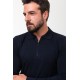 Dark Blue Color Viscose Fabric Zippered And Shirt Collar Design Casual Men's Knitwear