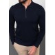 Dark Blue Color Viscose Fabric Zippered And Shirt Collar Design Casual Men's Knitwear