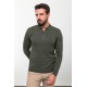 Khaki Color Viscose Fabric Zippered And Shirt Collar Design Casual Men's Knitwear