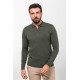 Khaki Color Viscose Fabric Zippered And Shirt Collar Design Casual Men's Knitwear