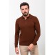 Tile Color Viscose Fabric Zippered And Shirt Collar Design Casual Men's Knitwear
