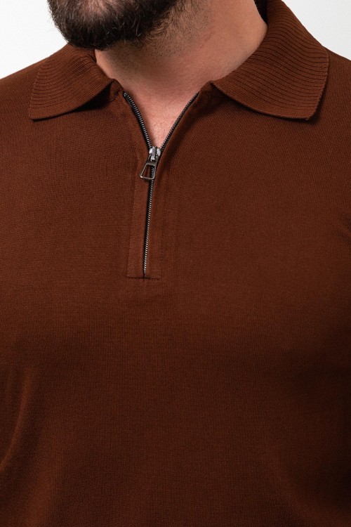 Tile Color Viscose Fabric Zippered And Shirt Collar Design Casual Men's Knitwear