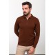 Tile Color Viscose Fabric Zippered And Shirt Collar Design Casual Men's Knitwear