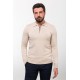 Beige Color Viscose Fabric Zippered And Shirt Collar Design Casual Men's Knitwear