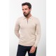 Beige Color Viscose Fabric Zippered And Shirt Collar Design Casual Men's Knitwear