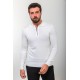 Ecru Color Viscose Fabric Zippered And Shirt Collar Design Casual Men's Knitwear