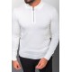 Ecru Color Viscose Fabric Zippered And Shirt Collar Design Casual Men's Knitwear