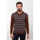 Filbert Color Viscose Fabric Figured Design Casual Men's Polo Collar Knitwear