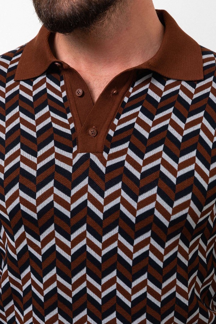 Filbert Color Viscose Fabric Figured Design Casual Men's Polo Collar Knitwear