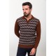 Filbert Color Viscose Fabric Figured Design Casual Men's Polo Collar Knitwear