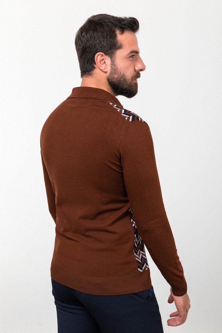 Filbert Color Viscose Fabric Figured Design Casual Men's Polo Collar Knitwear