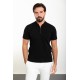 Black Color Zippered Shirt Collar Design Classic Men's Knit Tshirt