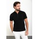 Black Color Zippered Shirt Collar Design Classic Men's Knit Tshirt